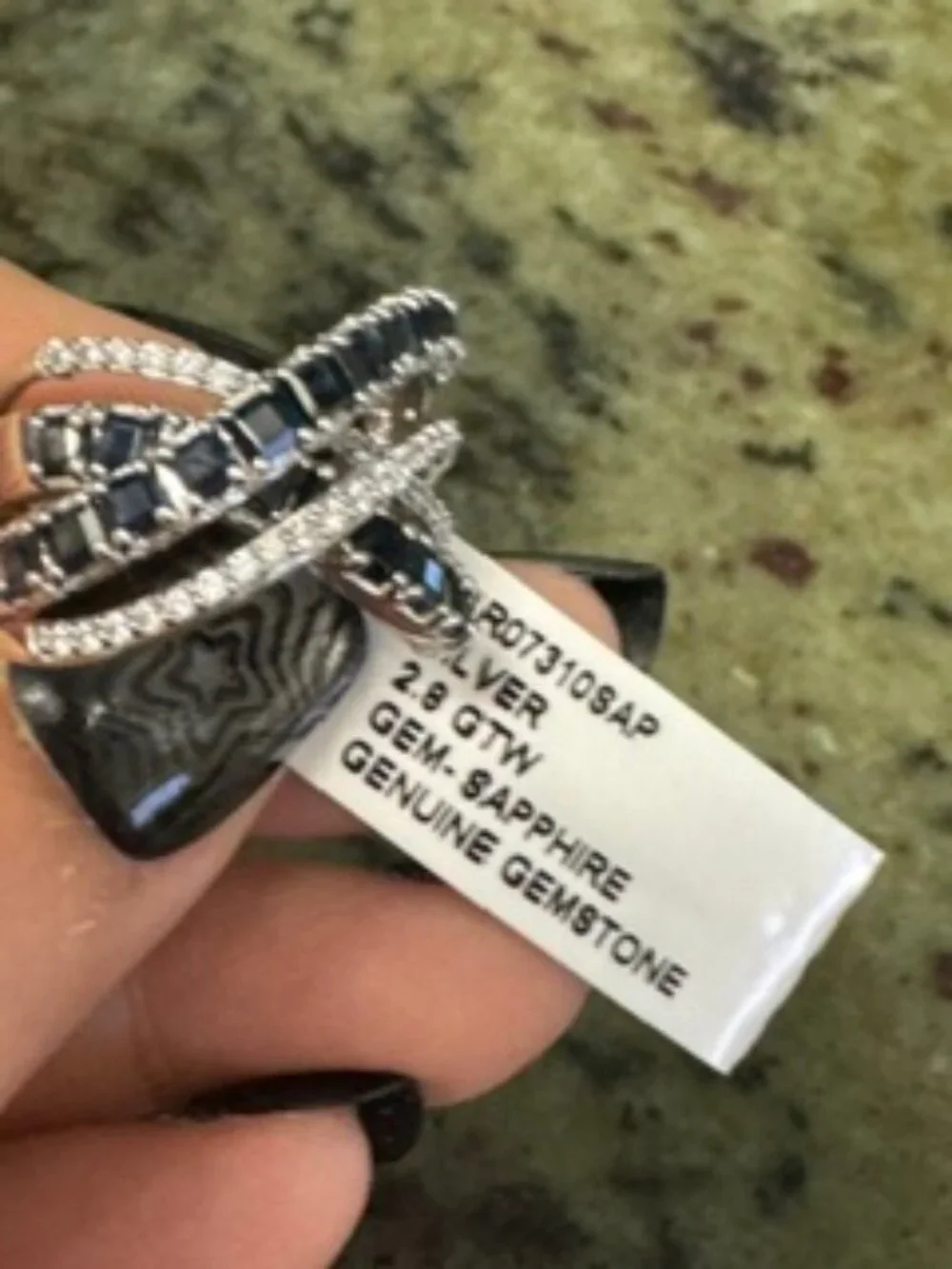 Genuine Sapphire 2.8 CTW Sterling Silver Crisscross Statement Ring Size 7 – NWT